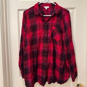 J. Jill Red + Pink Plaid Button Down